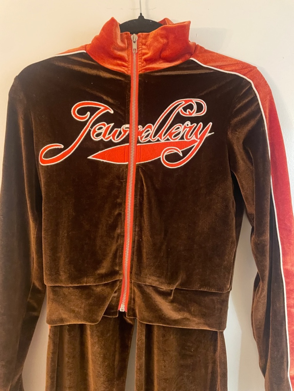 Cider Brown Velvet Track Jacket with Orange Accents